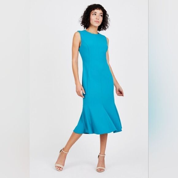 Calvin Klein Flounce Hem Dress Sleeveless Size 10 Blue - Picture 1 of 7